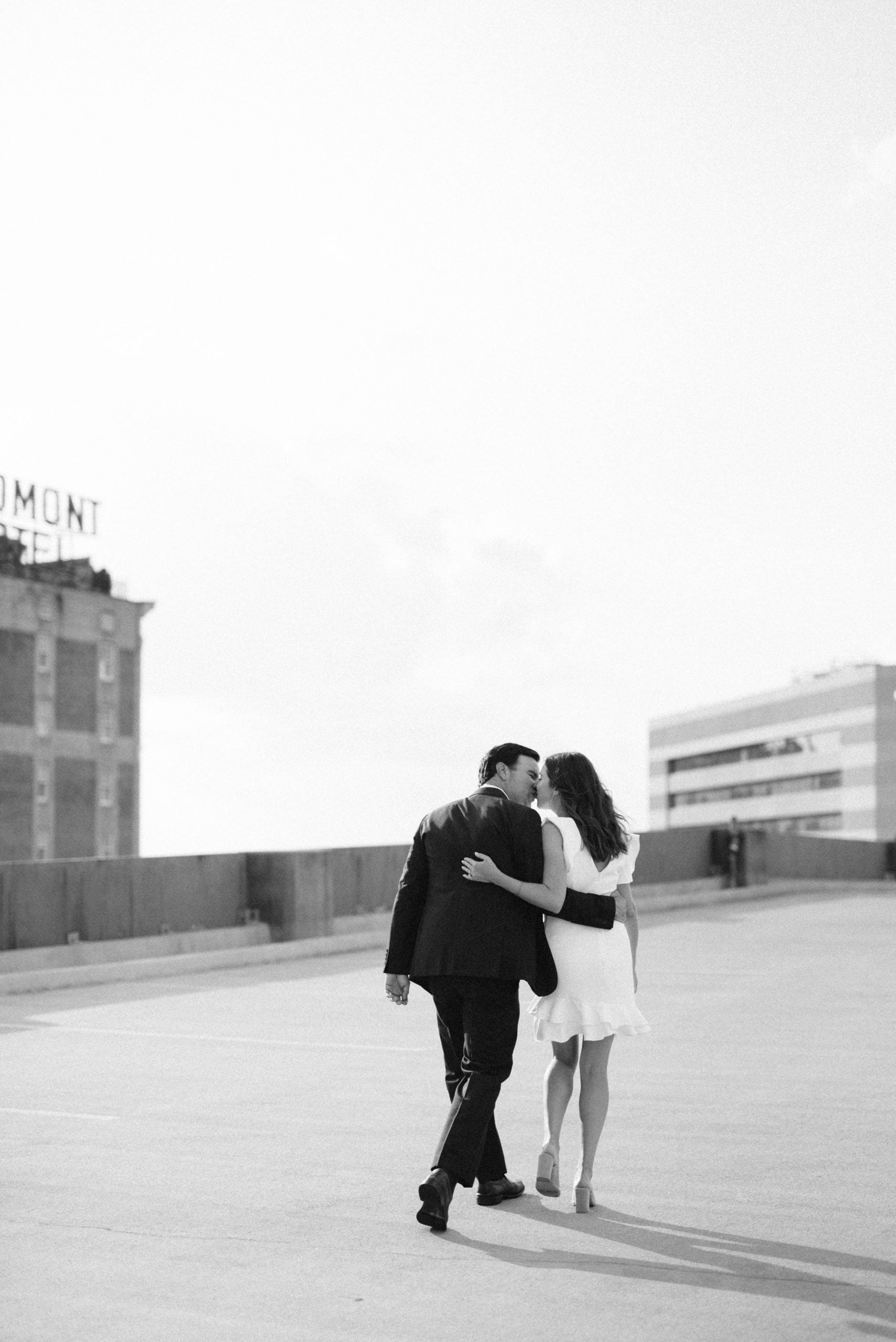 Fun downtown engagement session on rooftop near Redmont Hotel in Birmingham AL