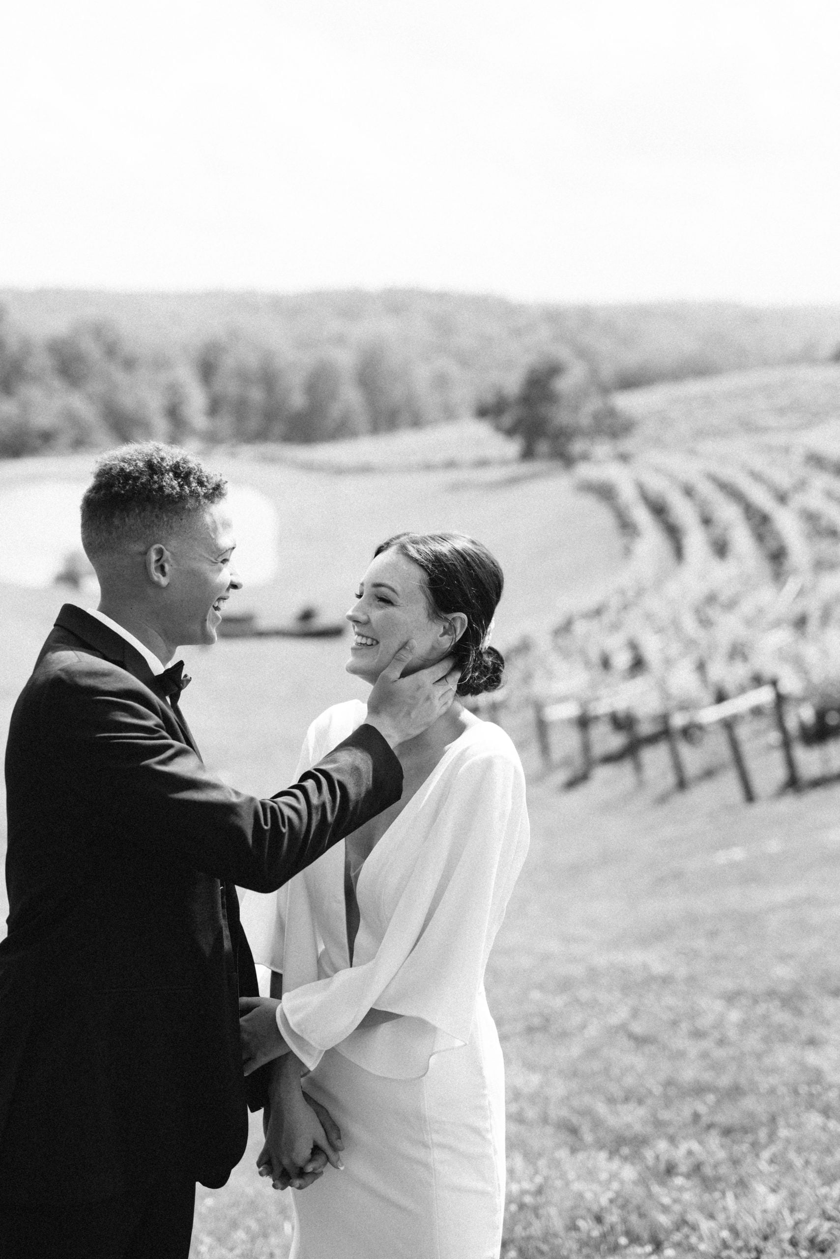 Lovely black and white portraits of bride and groom in Georgia