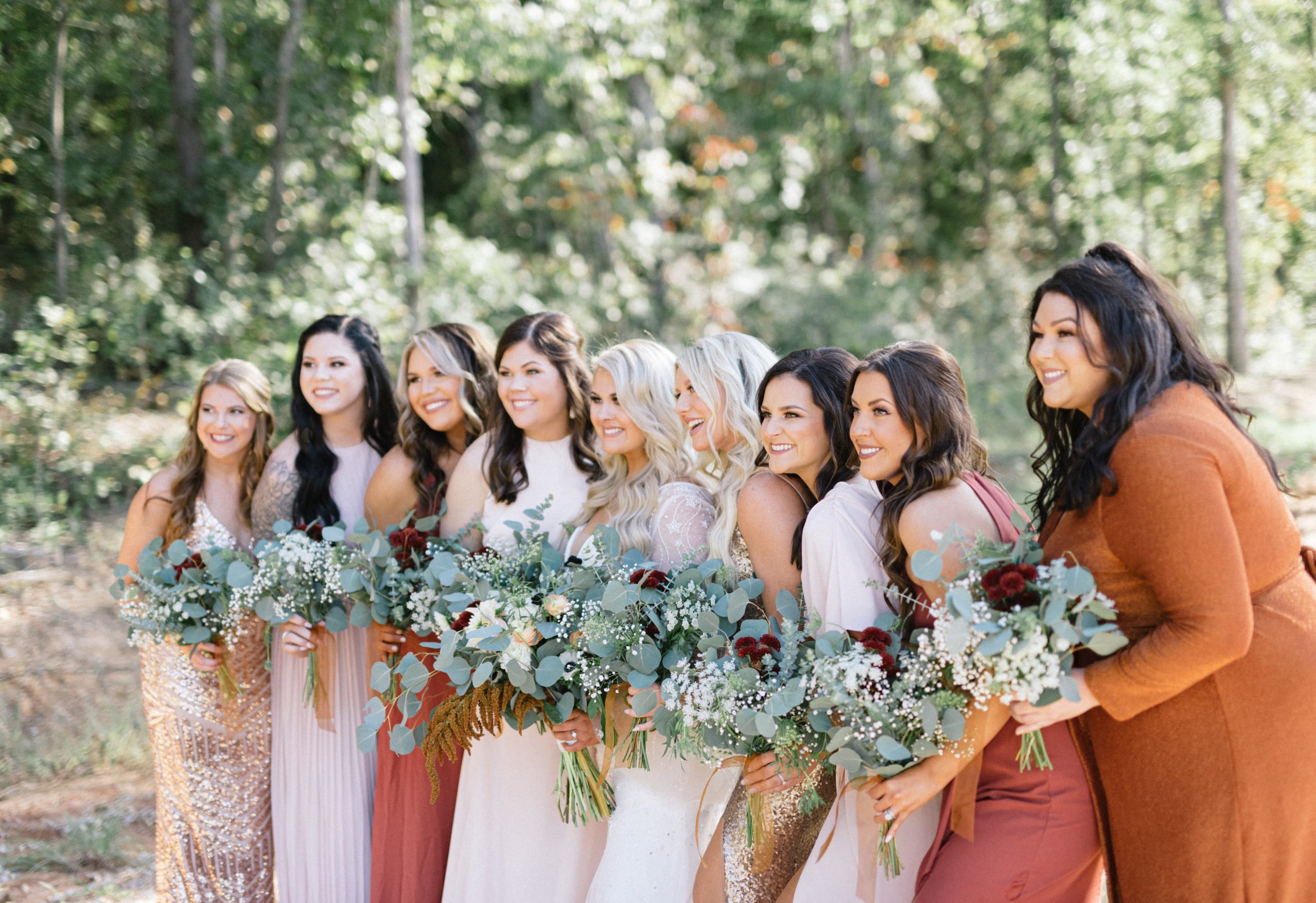 Bridal party on wedding day at Oak Meadow Event Center