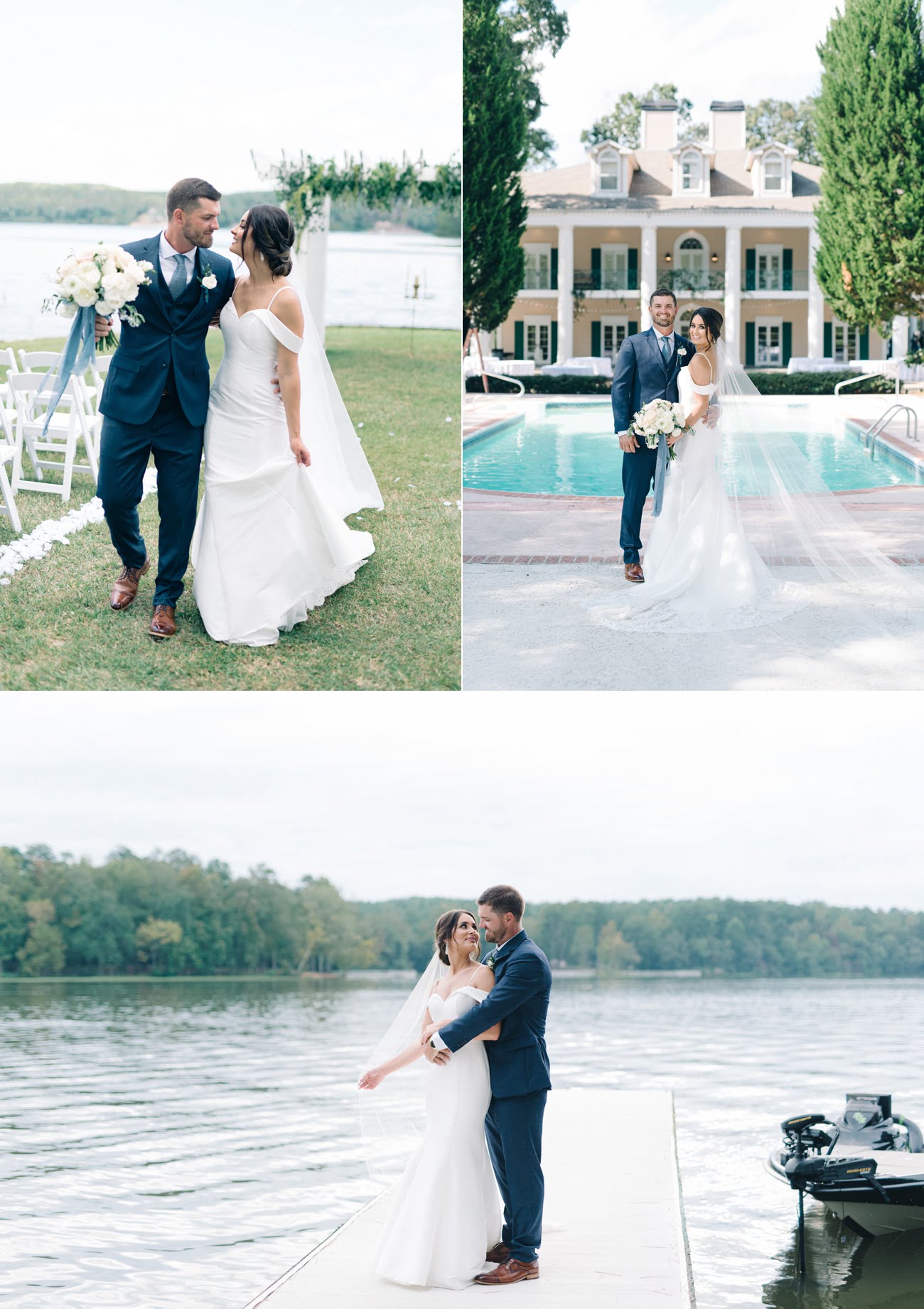 Outdoor wedding portraits at Oak Island Mansion venue in Alabama